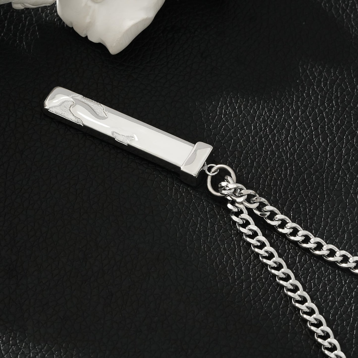DAKARIA SILVER (White Gold): Chipped Effect Geometric Pendant on a Link Chain For Men & Women - Evolve Supply Co. Evolve Supply Co.
