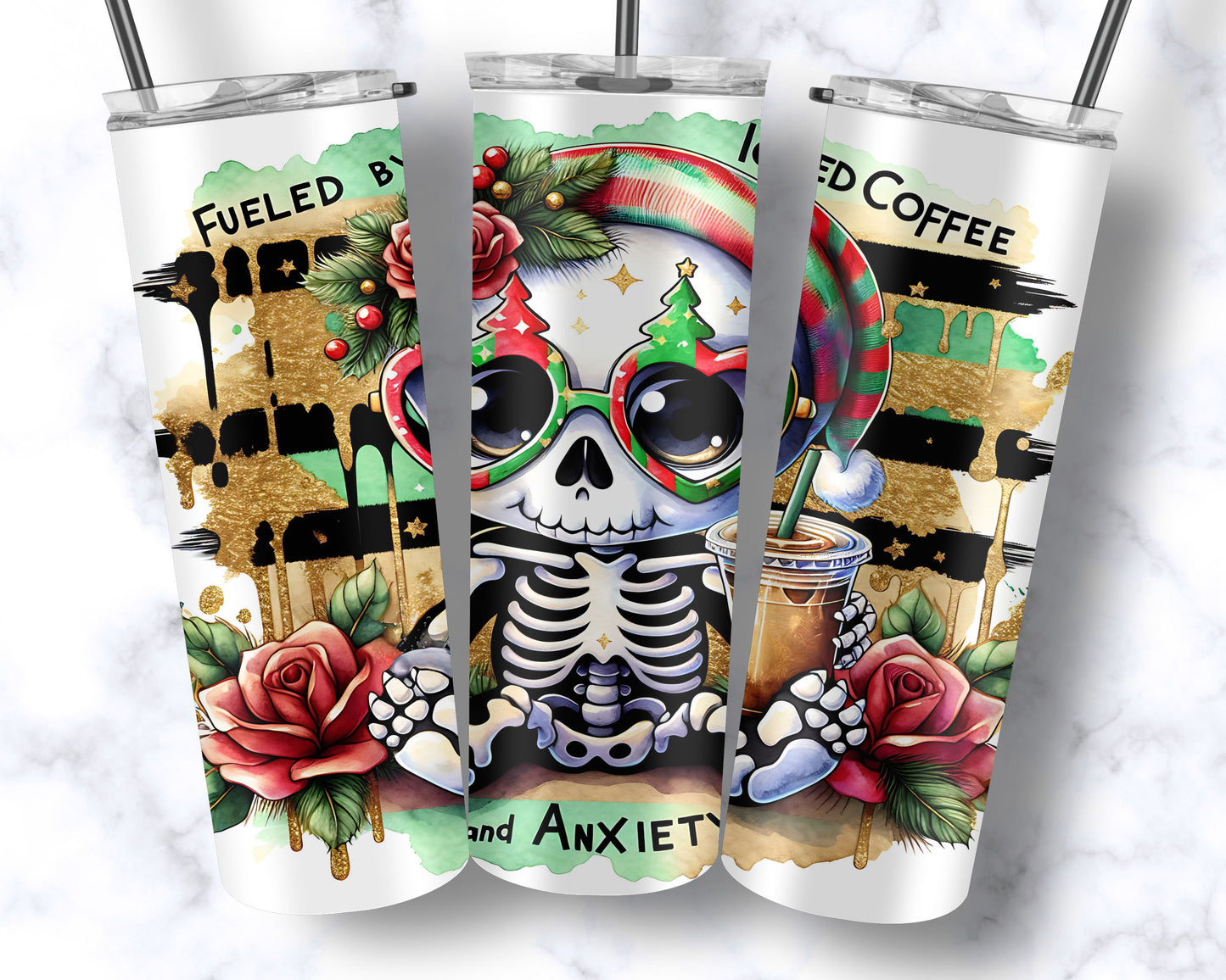 Anxiety and Iced Coffee Christmas Tumbler
