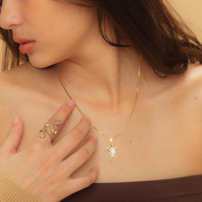 Golden Bohemian White Turtle Necklace - Evolve Supply Co. Evolve Supply Co.