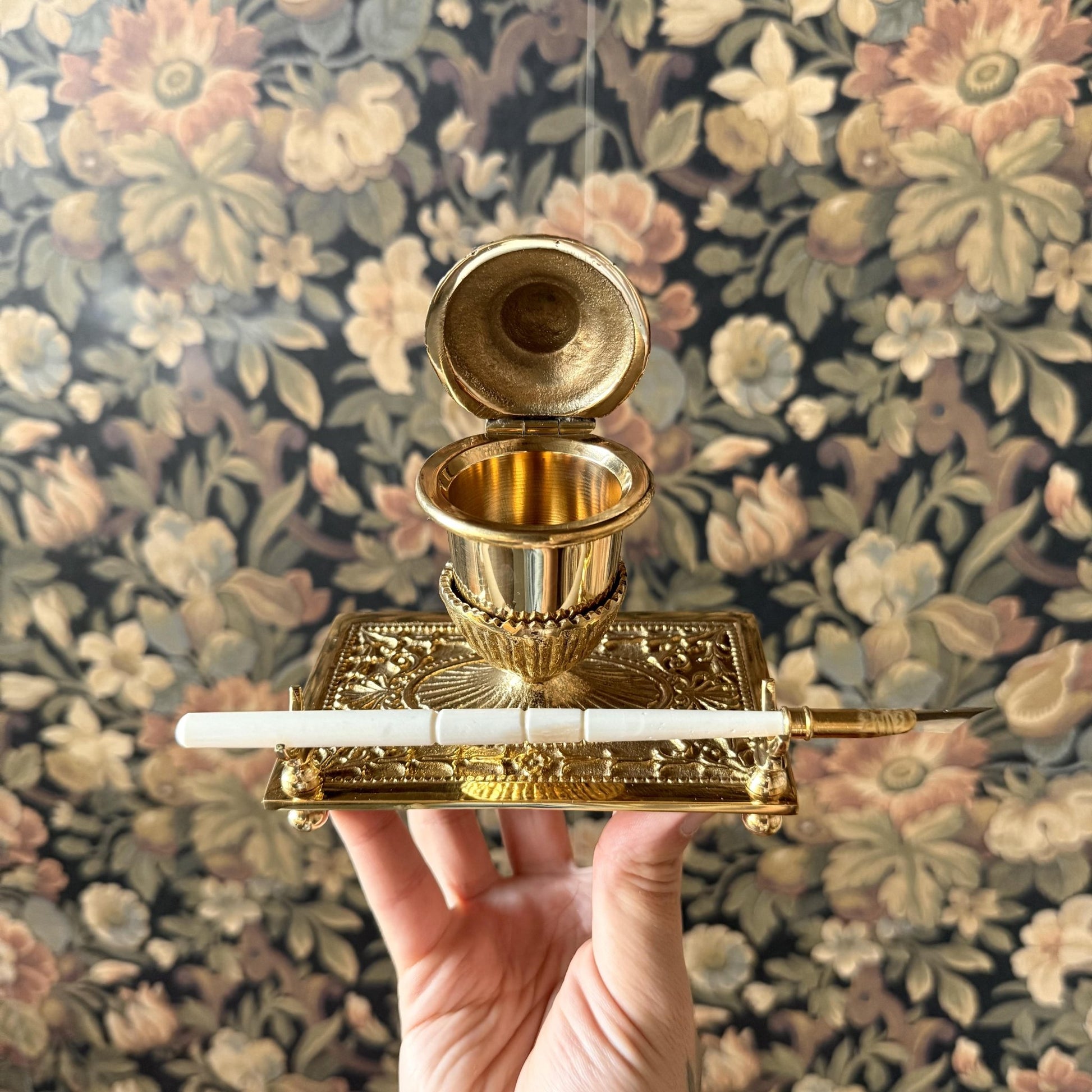 The Alchemist’s Quill – Victorian Brass Inkwell & Writing Set - Evolve Supply Co. Evolve Supply Co.
