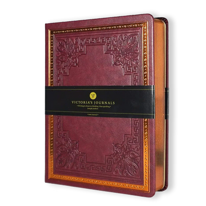 Antikes Vintage Burgunderrotes Tagebuch – 320-seitiges Notizbuch aus veganem Leder