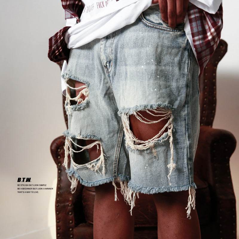 Men's Jeans Mens Jeans Streetwear Jean Shorts Men Spring Summer Fashion Ripped Hollow Out Design Denim Short Pant Vintage Loose Straight - Evolve Supply Co. Evolve Supply Co.