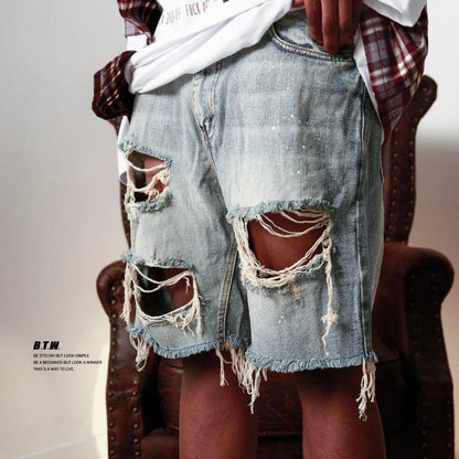 Men's Jeans Mens Jeans Streetwear Jean Shorts Men Spring Summer Fashion Ripped Hollow Out Design Denim Short Pant Vintage Loose Straight - Evolve Supply Co. Evolve Supply Co.