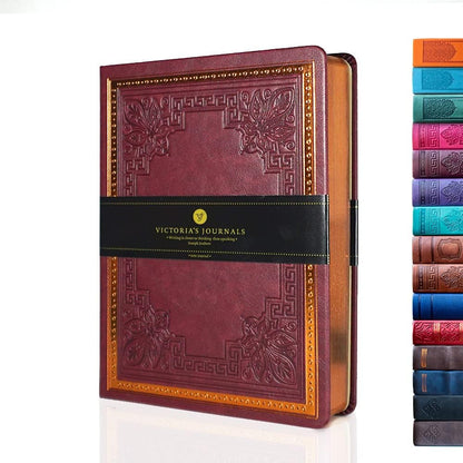 Antikes Vintage Burgunderrotes Tagebuch – 320-seitiges Notizbuch aus veganem Leder