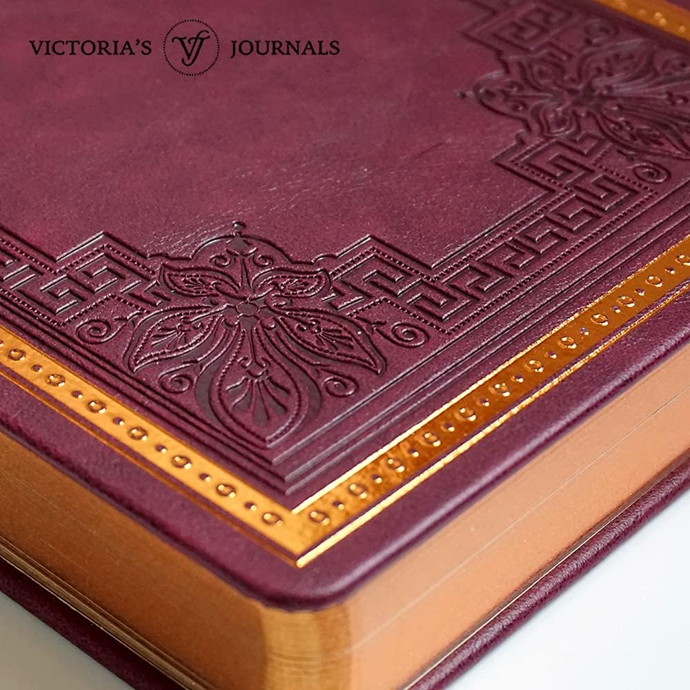 Antikes Vintage Burgunderrotes Tagebuch – 320-seitiges Notizbuch aus veganem Leder