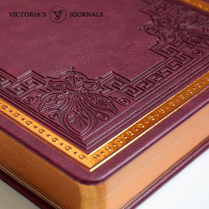 Antikes Vintage Burgunderrotes Tagebuch – 320-seitiges Notizbuch aus veganem Leder