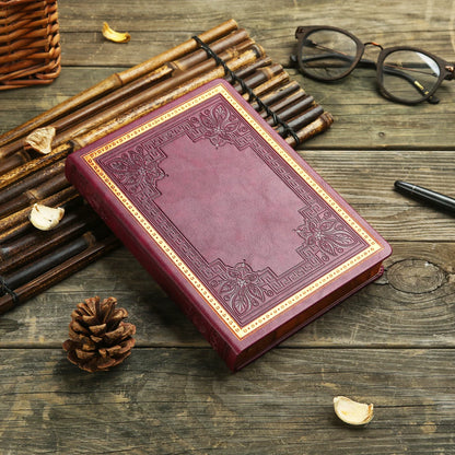 Antikes Vintage Burgunderrotes Tagebuch – 320-seitiges Notizbuch aus veganem Leder