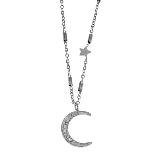 Celestial Magic - Zirconia Embedded Crescent Moon and Star Necklace - Evolve Supply Co. Evolve Supply Co.