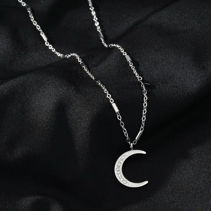 Celestial Magic - Zirconia Embedded Crescent Moon and Star Necklace - Evolve Supply Co. Evolve Supply Co.