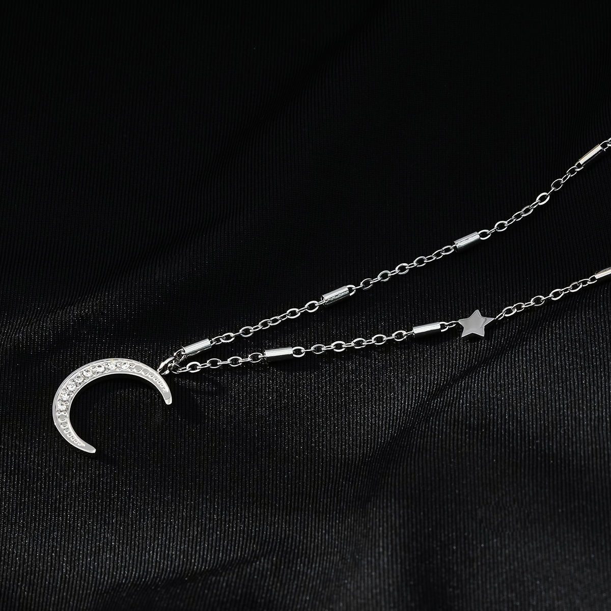 Celestial Magic - Zirconia Embedded Crescent Moon and Star Necklace - Evolve Supply Co. Evolve Supply Co.
