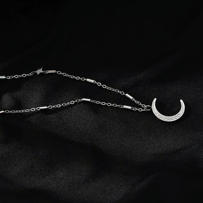 Celestial Magic - Zirconia Embedded Crescent Moon and Star Necklace - Evolve Supply Co. Evolve Supply Co.