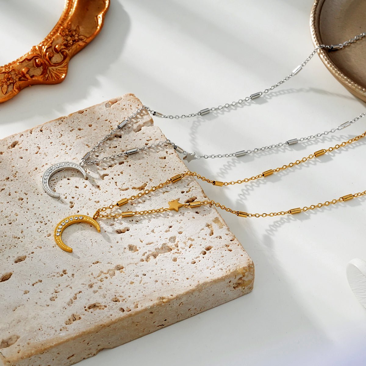 Celestial Magic - Zirconia Embedded Crescent Moon and Star Necklace - Evolve Supply Co. Evolve Supply Co.