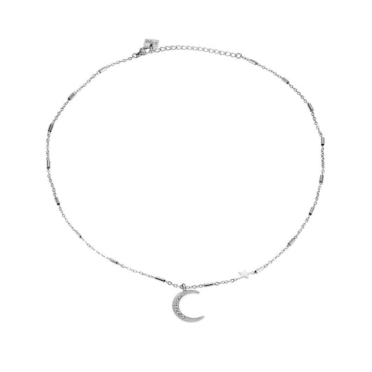 Celestial Magic - Zirconia Embedded Crescent Moon and Star Necklace - Evolve Supply Co. Evolve Supply Co.