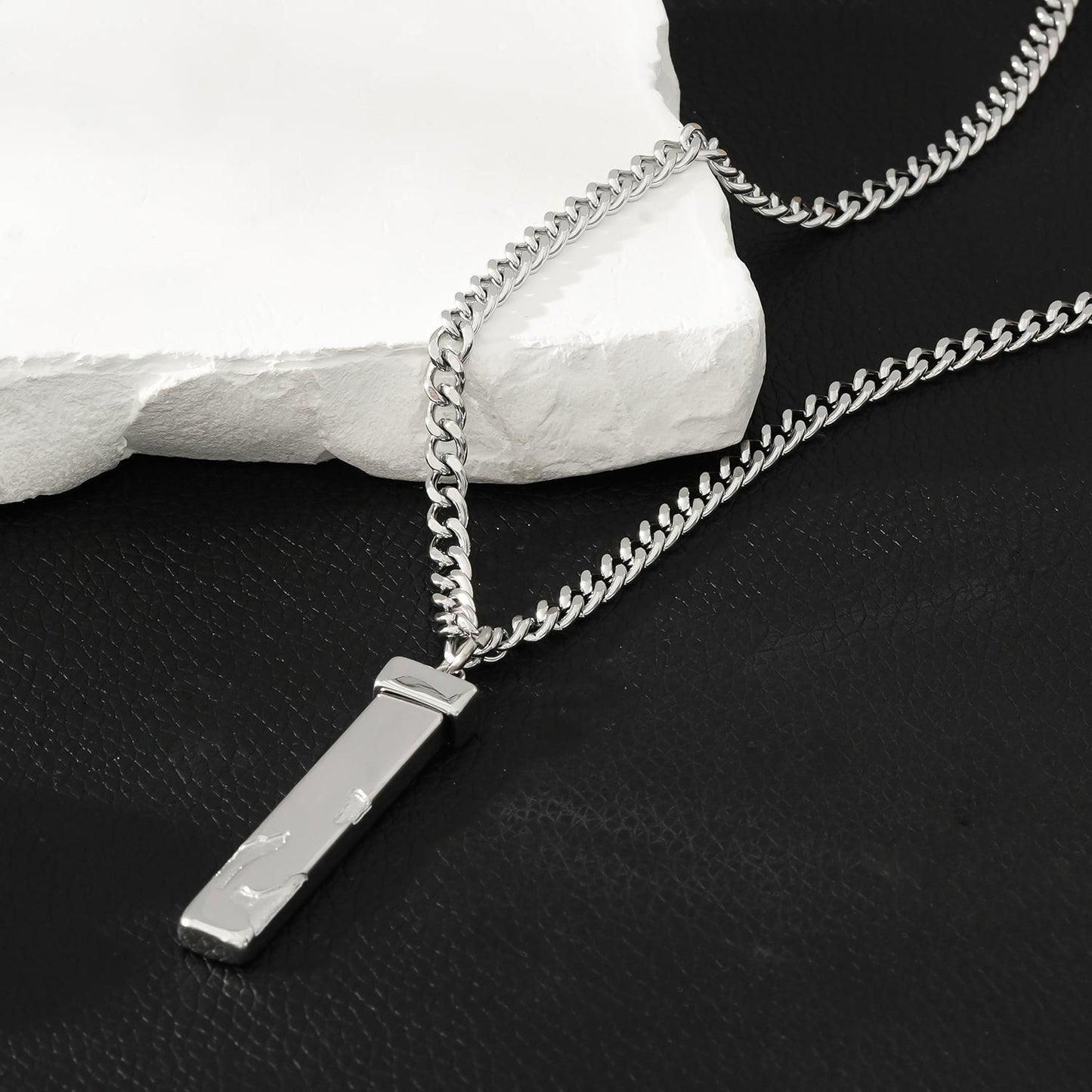 DAKARIA SILVER (White Gold): Chipped Effect Geometric Pendant on a Link Chain For Men & Women - Evolve Supply Co. Evolve Supply Co.