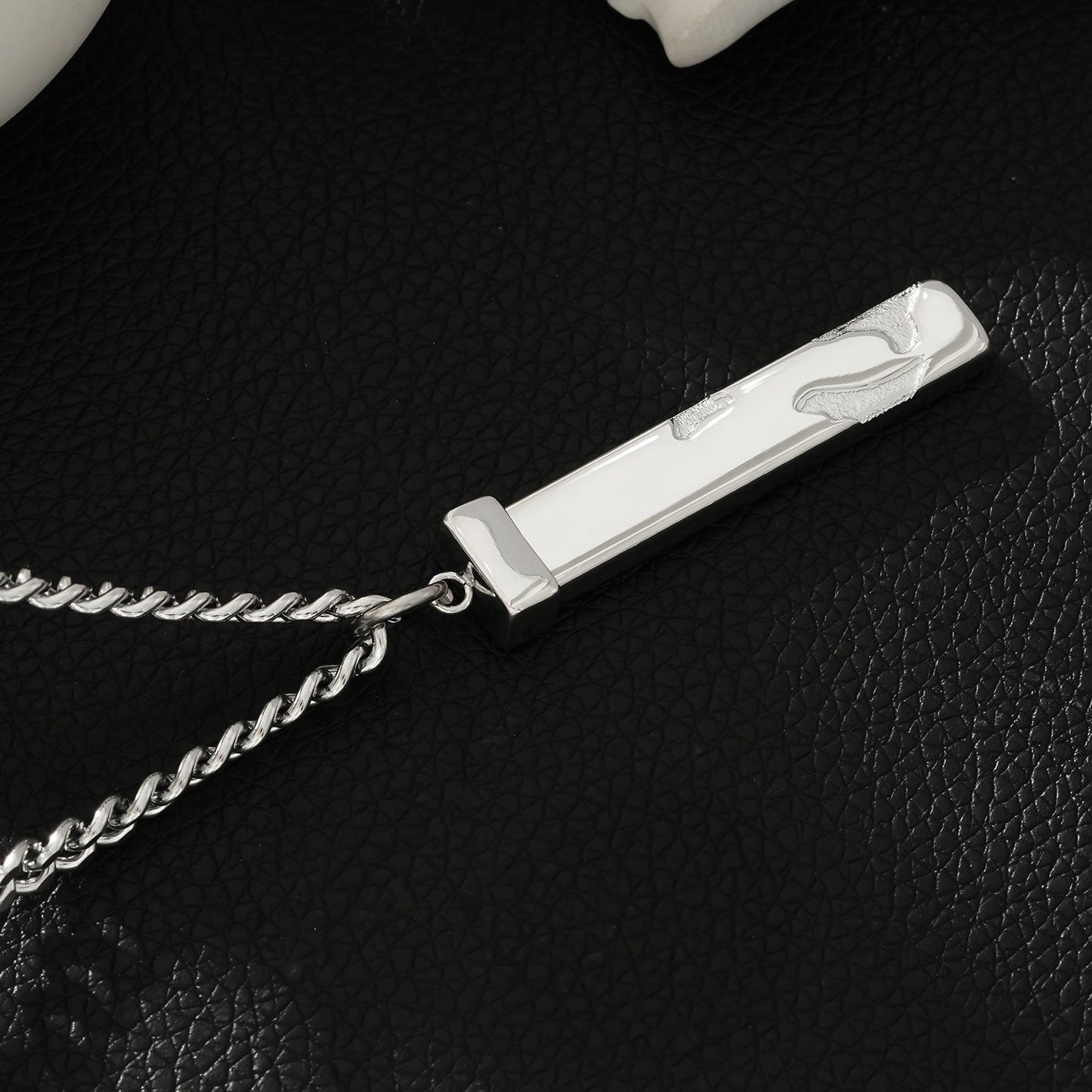 DAKARIA SILVER (White Gold): Chipped Effect Geometric Pendant on a Link Chain For Men & Women - Evolve Supply Co. Evolve Supply Co.