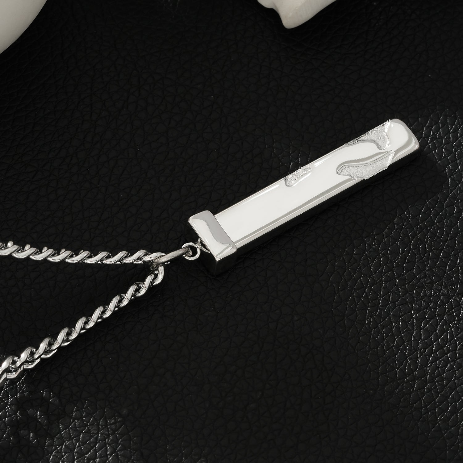 DAKARIA SILVER (White Gold): Chipped Effect Geometric Pendant on a Link Chain For Men & Women - Evolve Supply Co. Evolve Supply Co.