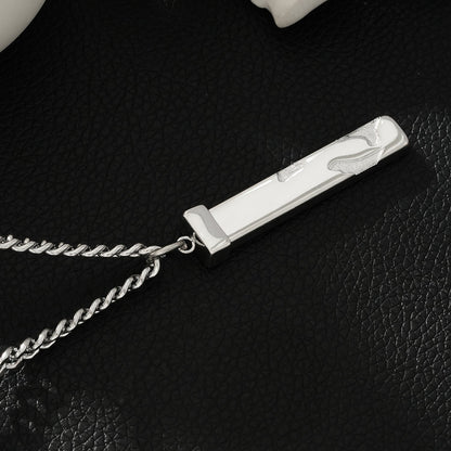 DAKARIA SILVER (White Gold): Chipped Effect Geometric Pendant on a Link Chain For Men & Women - Evolve Supply Co. Evolve Supply Co.