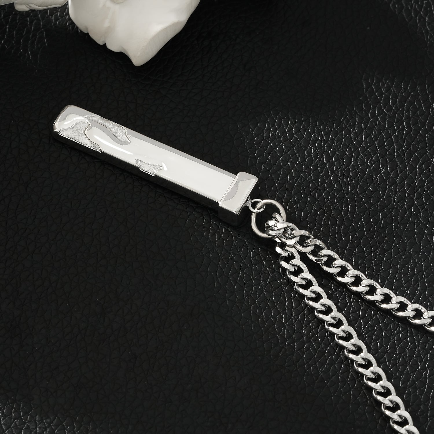 DAKARIA SILVER (White Gold): Chipped Effect Geometric Pendant on a Link Chain For Men & Women - Evolve Supply Co. Evolve Supply Co.