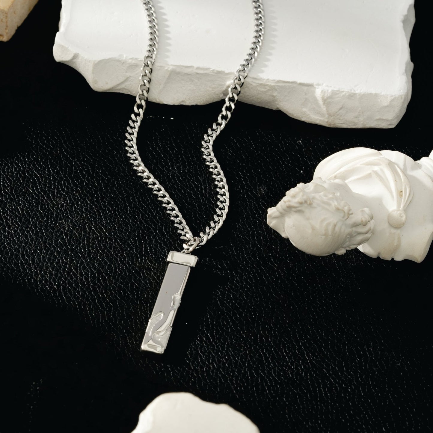 DAKARIA SILVER (White Gold): Chipped Effect Geometric Pendant on a Link Chain For Men & Women - Evolve Supply Co. Evolve Supply Co.