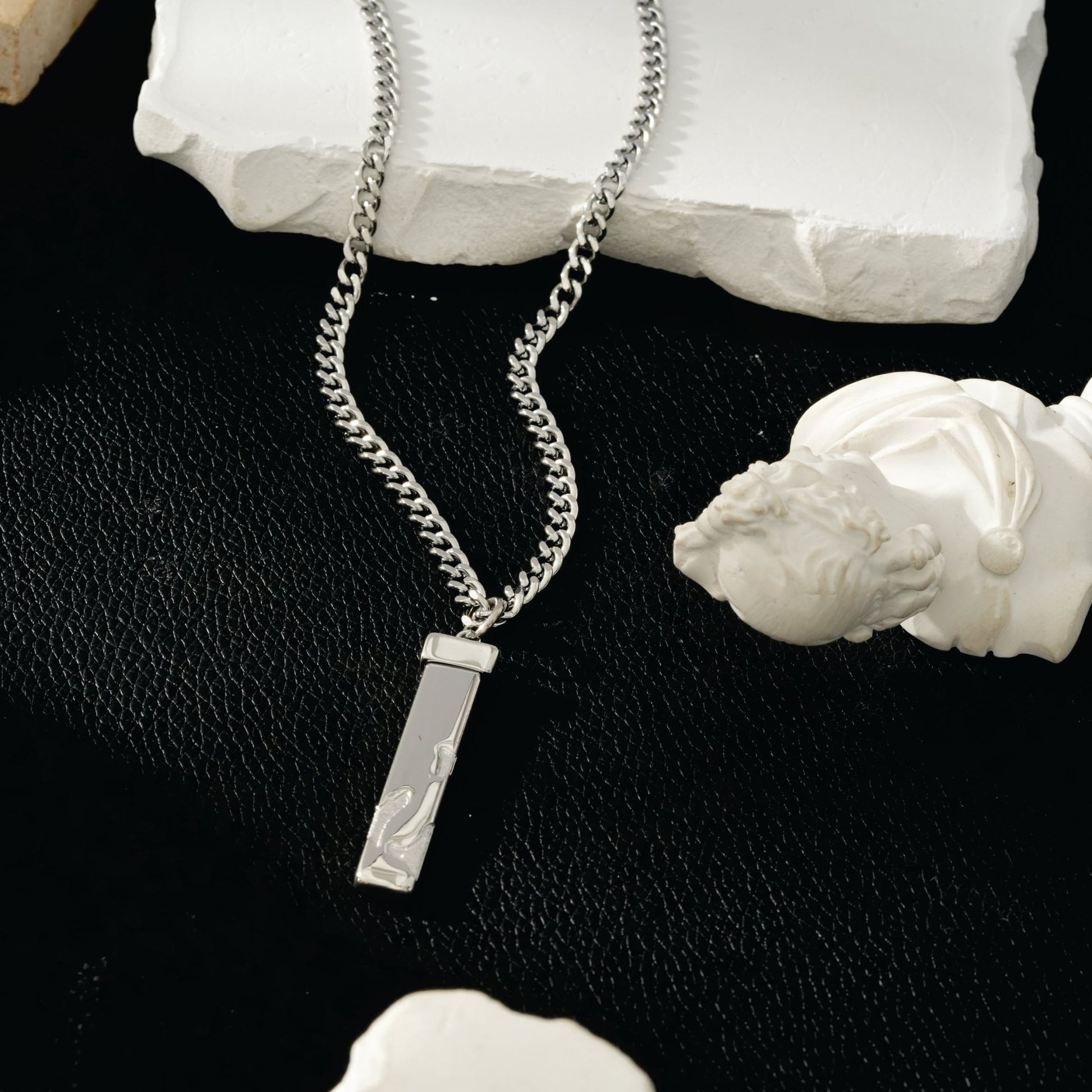DAKARIA SILVER (White Gold): Chipped Effect Geometric Pendant on a Link Chain For Men & Women - Evolve Supply Co. Evolve Supply Co.