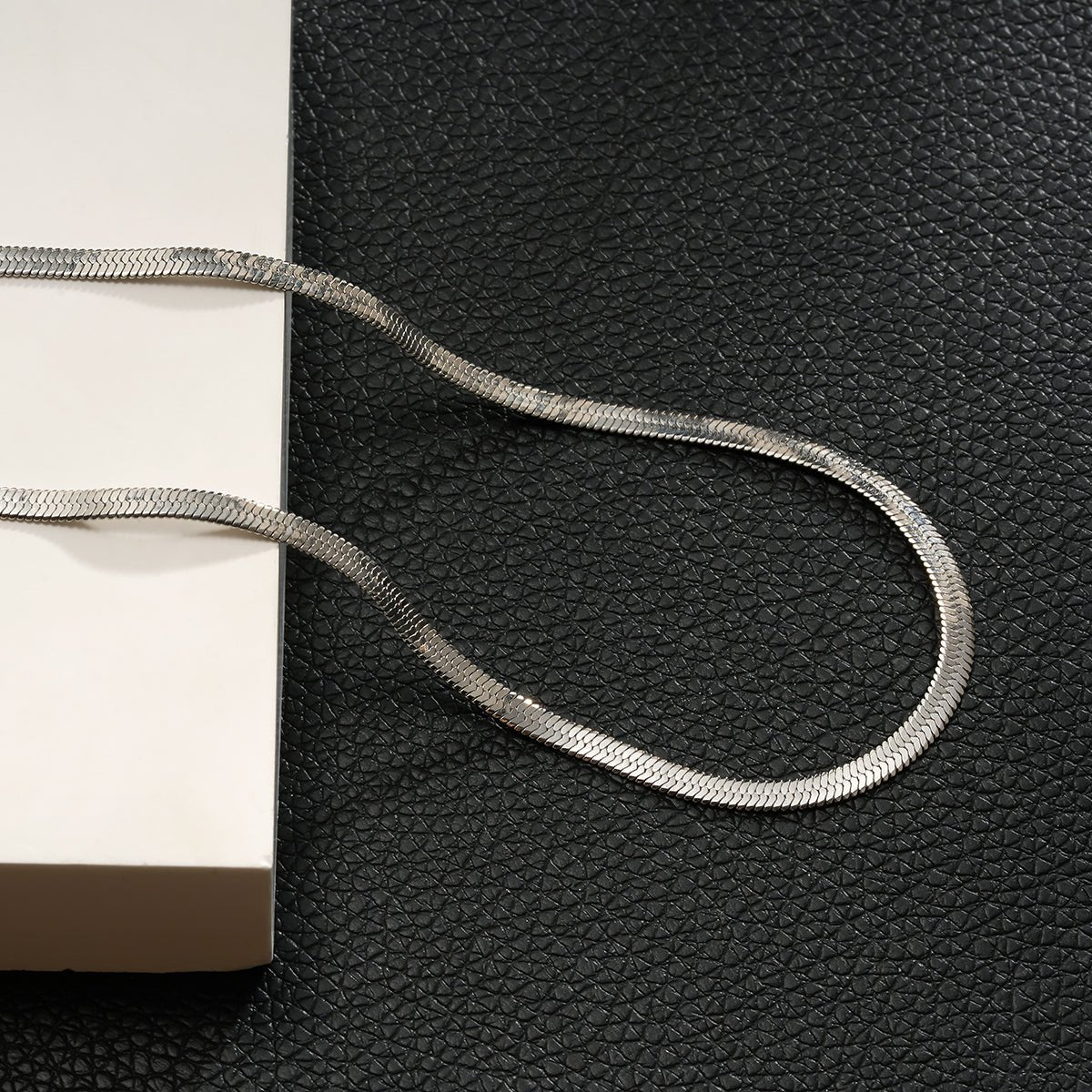 FRYDA Silver Toned (White Gold): Snake Skin Textured Mid Width Chain Necklace - Evolve Supply Co. Evolve Supply Co.