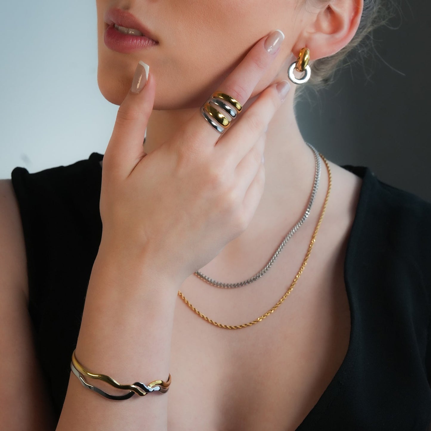 FREDRIKA: Mixed Metals Abstract Geometric - Chic Bracelet - Evolve Supply Co. Evolve Supply Co.