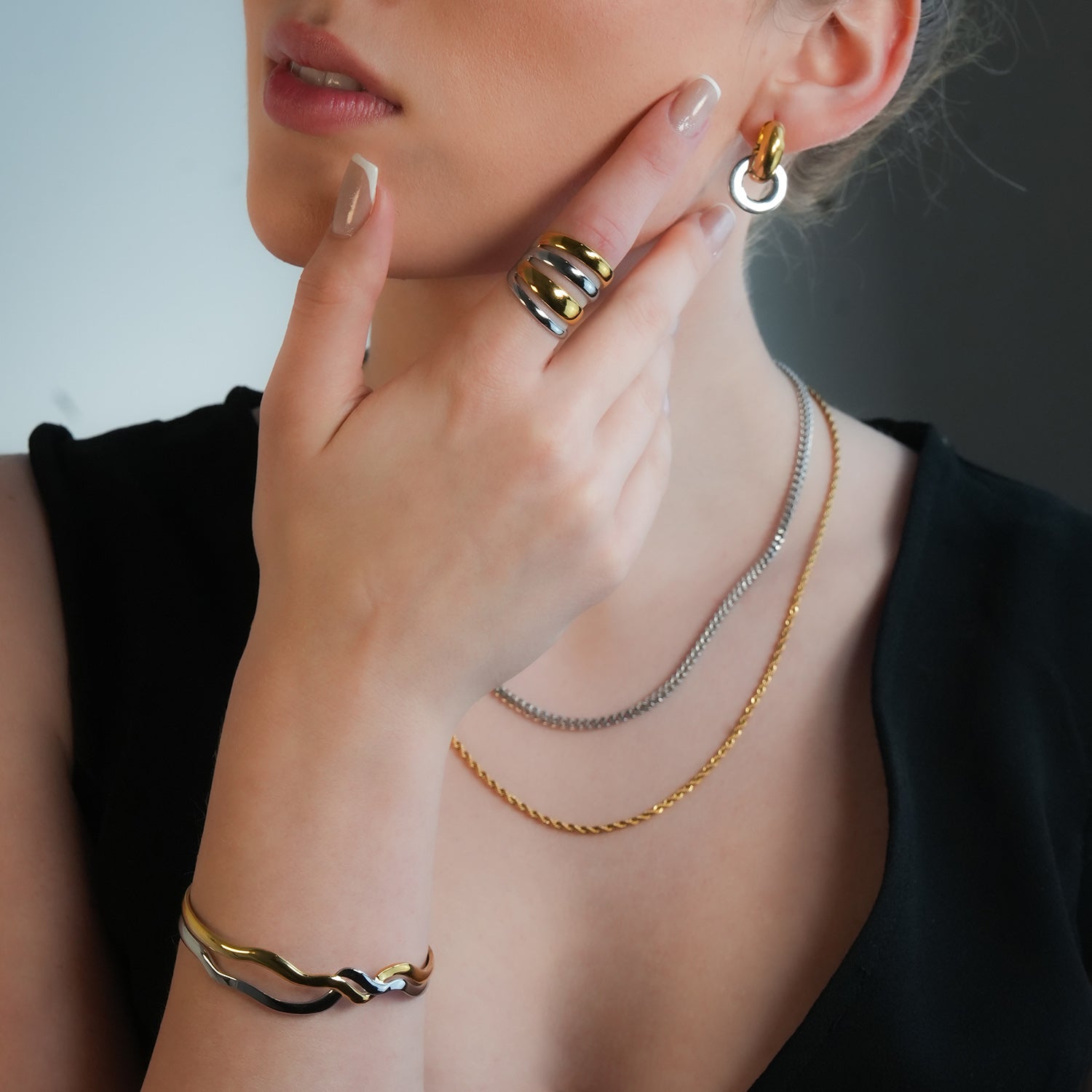 FREDRIKA: Mixed Metals Abstract Geometric - Chic Bracelet - Evolve Supply Co. Evolve Supply Co.