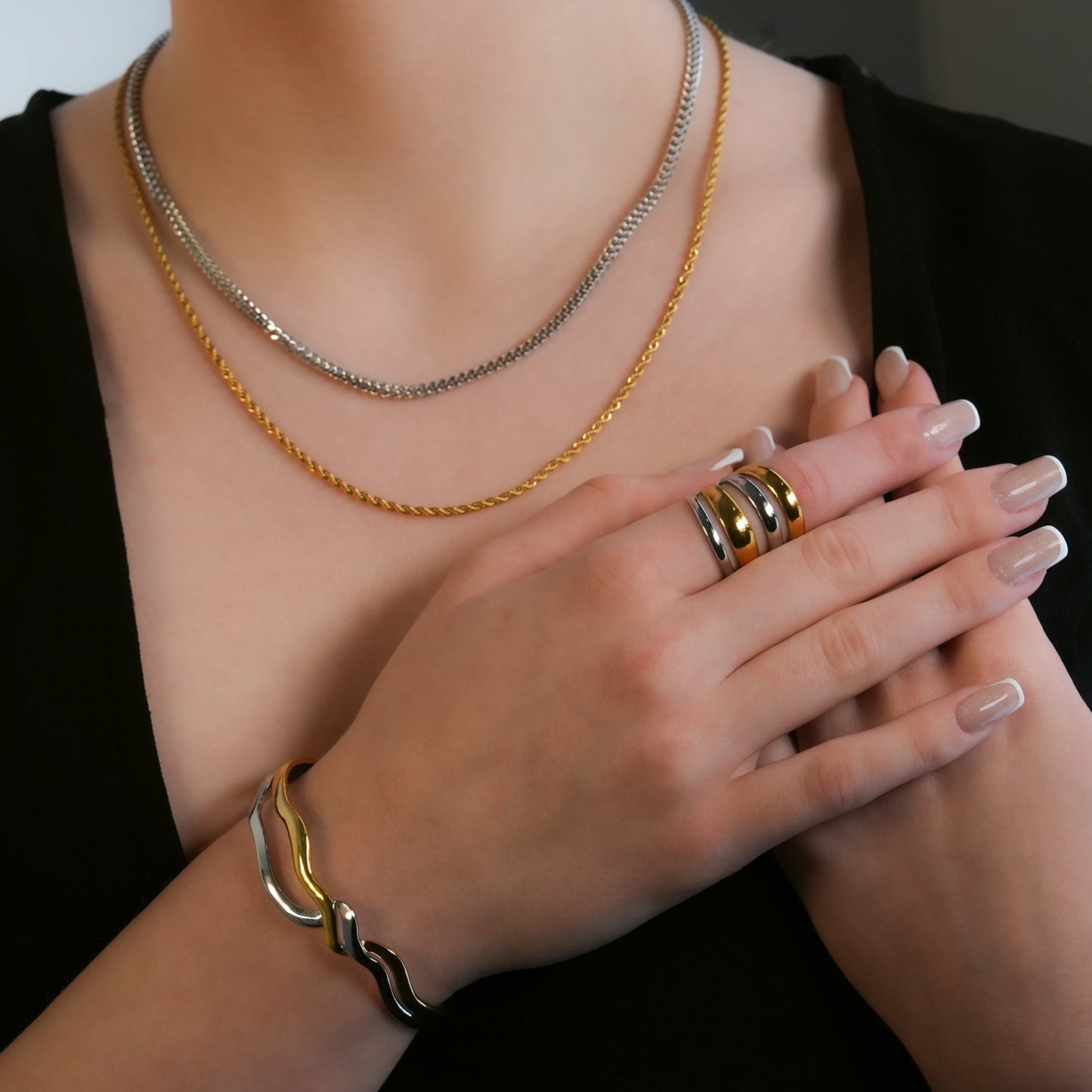FREDRIKA: Mixed Metals Abstract Geometric - Chic Bracelet - Evolve Supply Co. Evolve Supply Co.