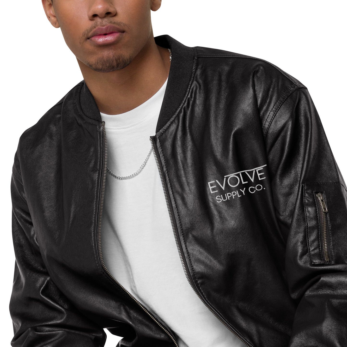 Vegan Leather Bomber Jacket