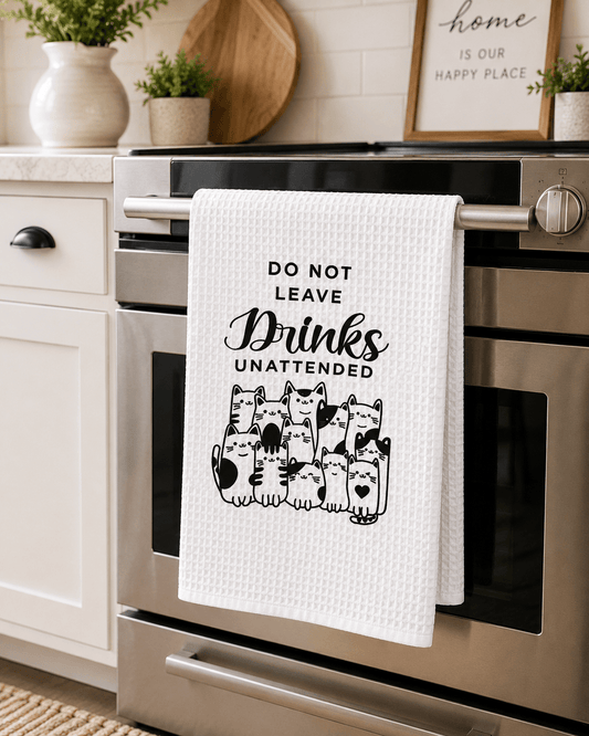DO NOT LEAVE DRINK UNATTENDED TEA TOWEL - Evolve Supply Co. Evolve Supply Co.