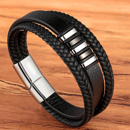 Fashion Stainless Steel Magnetic Leather Bracelet